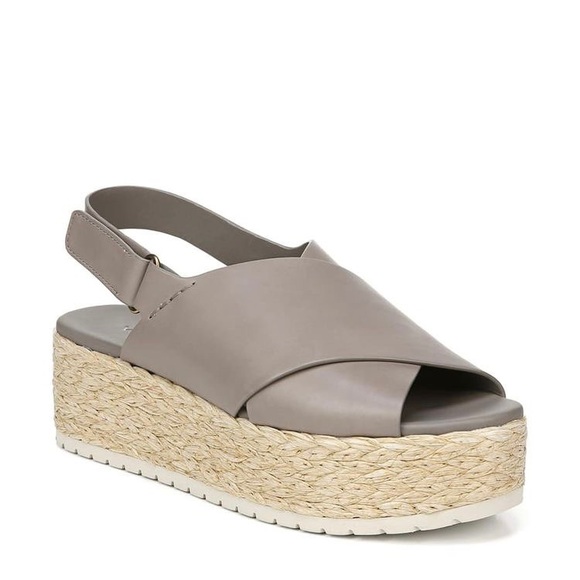 NWT Vince Jesson Espadrille Slingback Sandal Smoke Grey Platform Wedge Woven - Picture 1 of 11